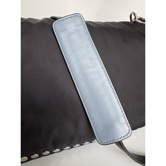 Prada Tessuto Etiquette Bag Nylon Leather Studded Crossbody Shoulder Flap - Picture 10 of 16